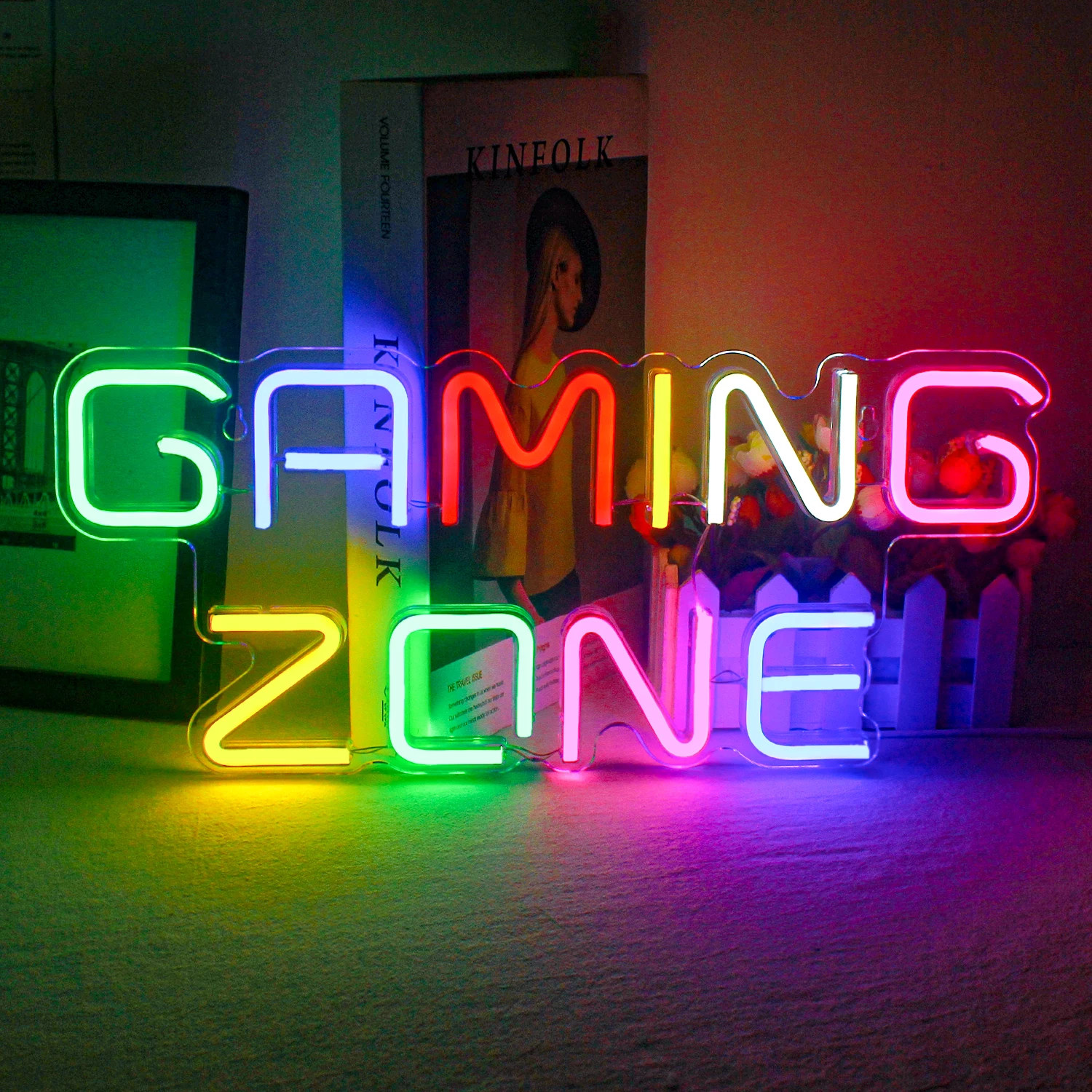 Gaming Zone Neon LED Light Wall Multi Color Decor Game Neon Logo USB Powered Game Room Game Area Bedroom Gamer Gifts Party