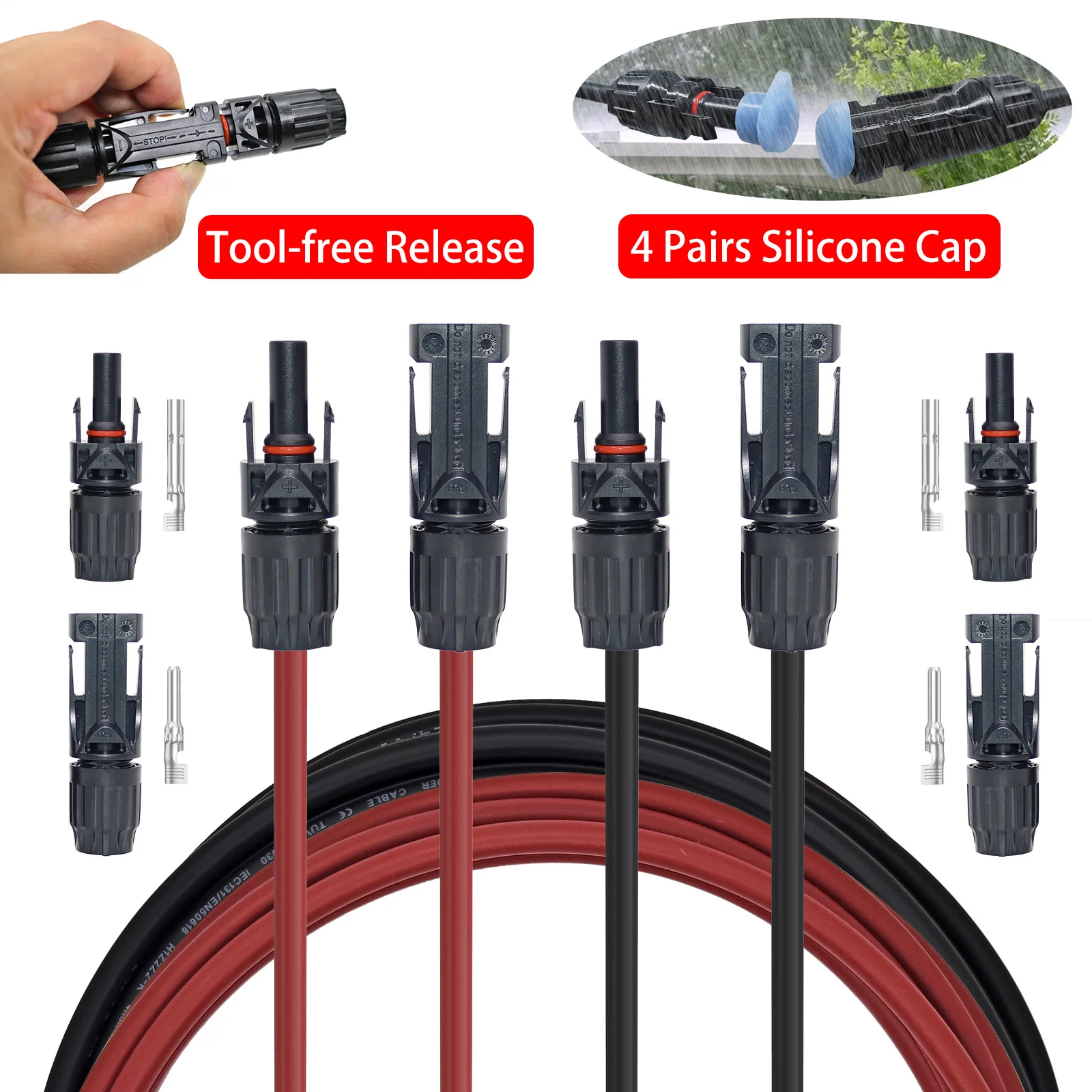 

Solar Panel Extension Cable 12AWG 10AWG solar cable wire kit with PV connectors Dust Cap for Photovoltaic systems RV Boat Farm