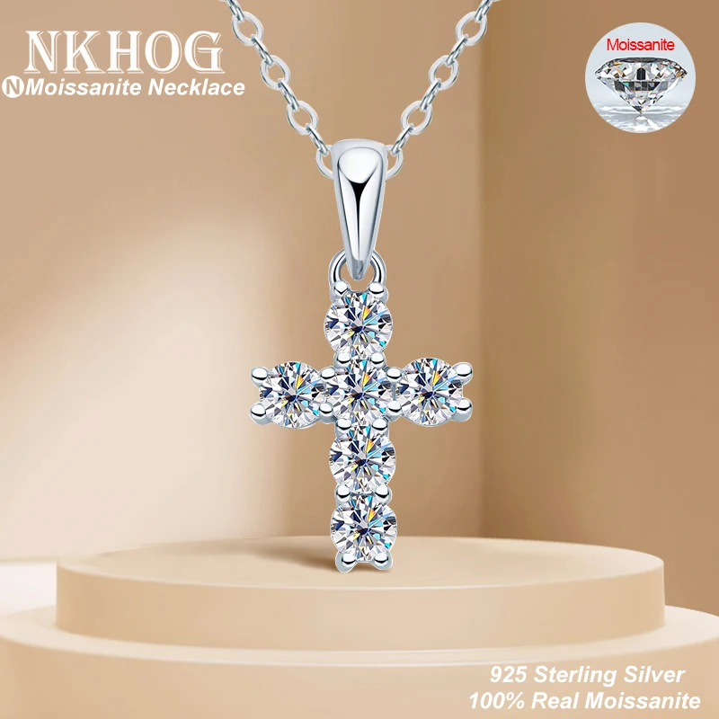 

NKHOG 3 мм муассанит крест ожерелье S925 стерлингового серебра 18k позолоченный кулон для женщин и мужчин подарки для свадебной вечеринки ювелирные украшения GRA