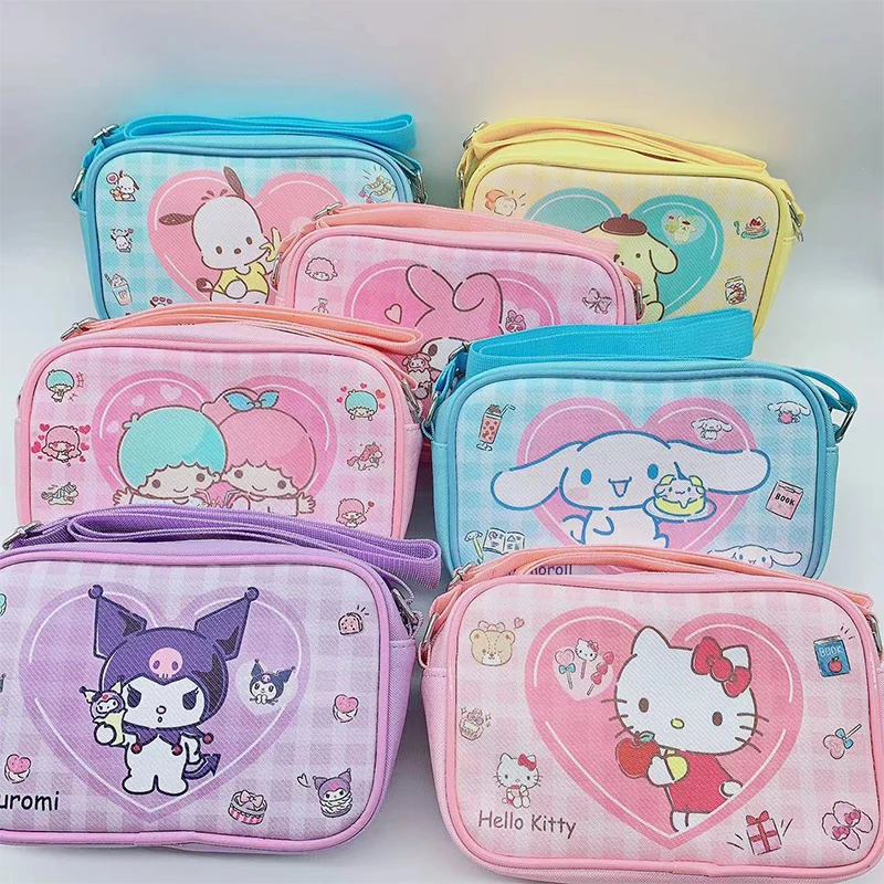 Hello Kitty Crossbody Pu Bag infantil, Kawaii Anime, Kuromi, Minha melodia, Cinnamoroll, Coração, Doce, Fofo, Presente das meninas, Y2K, Fofo, 2022