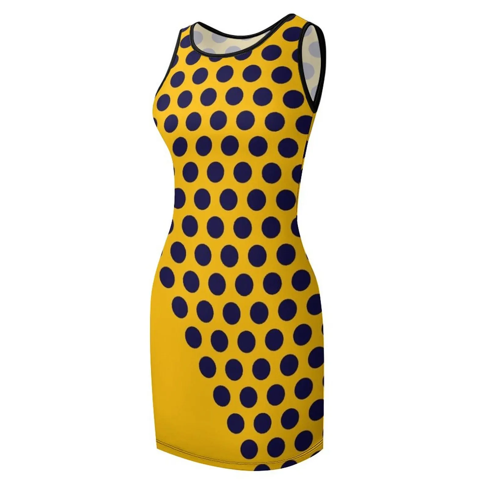 Dot Cascade نمط تعديل بسيط في فستان الشمس بدون أكمام باللون الأصفر الخردلي اللامع والأزرق الداكن #4