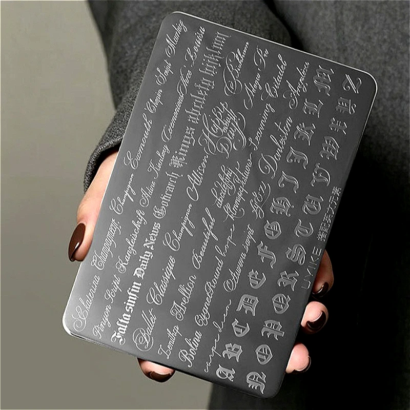 Placa de estampado de letras góticas, estampador de silicona, estrellas, corazones, moños, encaje, plantillas de manicura 2