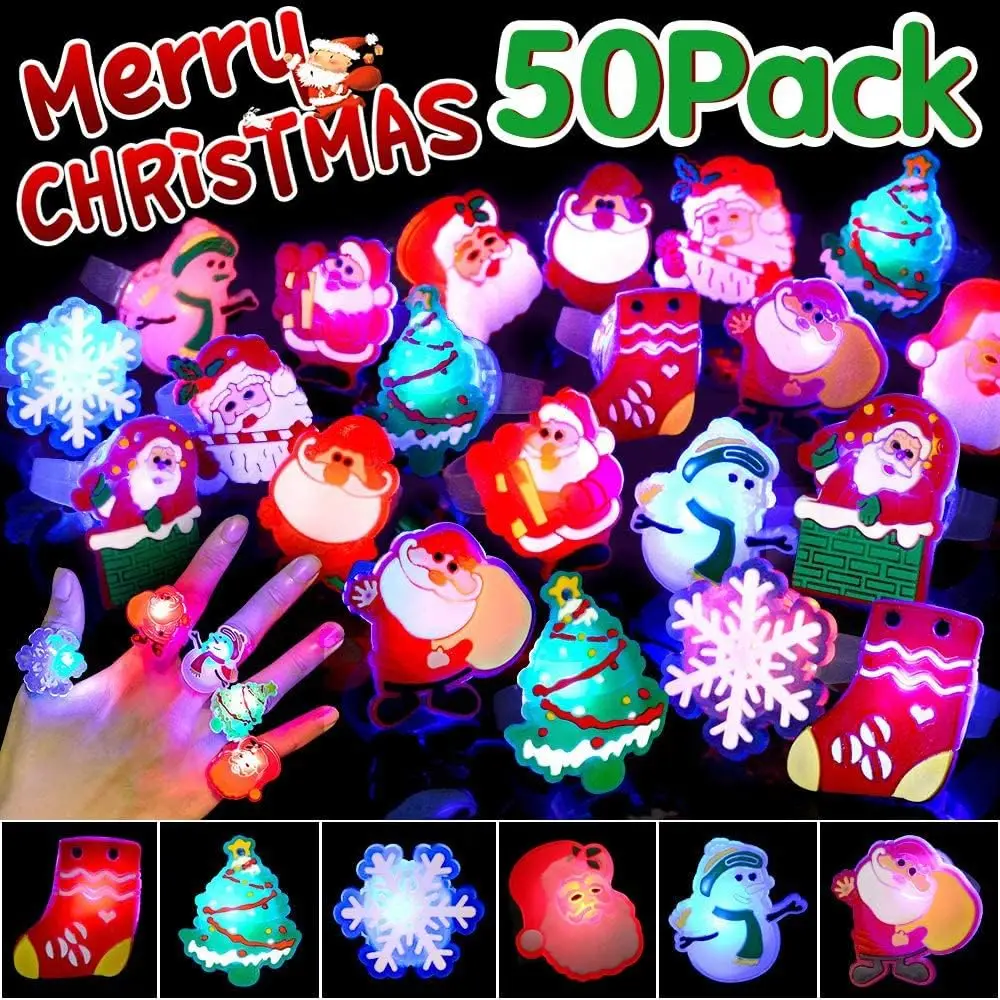 20/50pcs 크리스마스 LED 깜박이는 반지 LED 링 라이트 장난감, 깜박이는 반지, 크리스마스 라이트 링, 파티 라이트 업 링