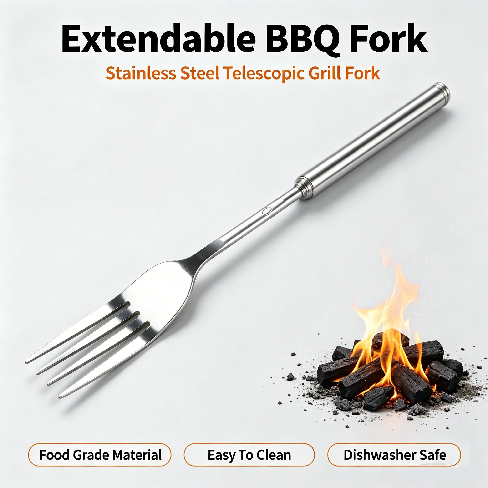Retractable BBQ Fork Multifunctional Outdoor Tool for The Whole Family Barbecue Essential Must-have Gear for Camping and Hiking