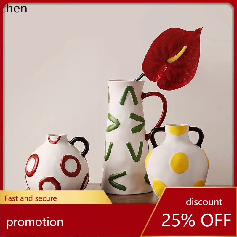 YFY Hand-painted Creative Ceramic Vase for Entryway, Living Room, Dining Table, Flower  , Niche High-end Decorative Item