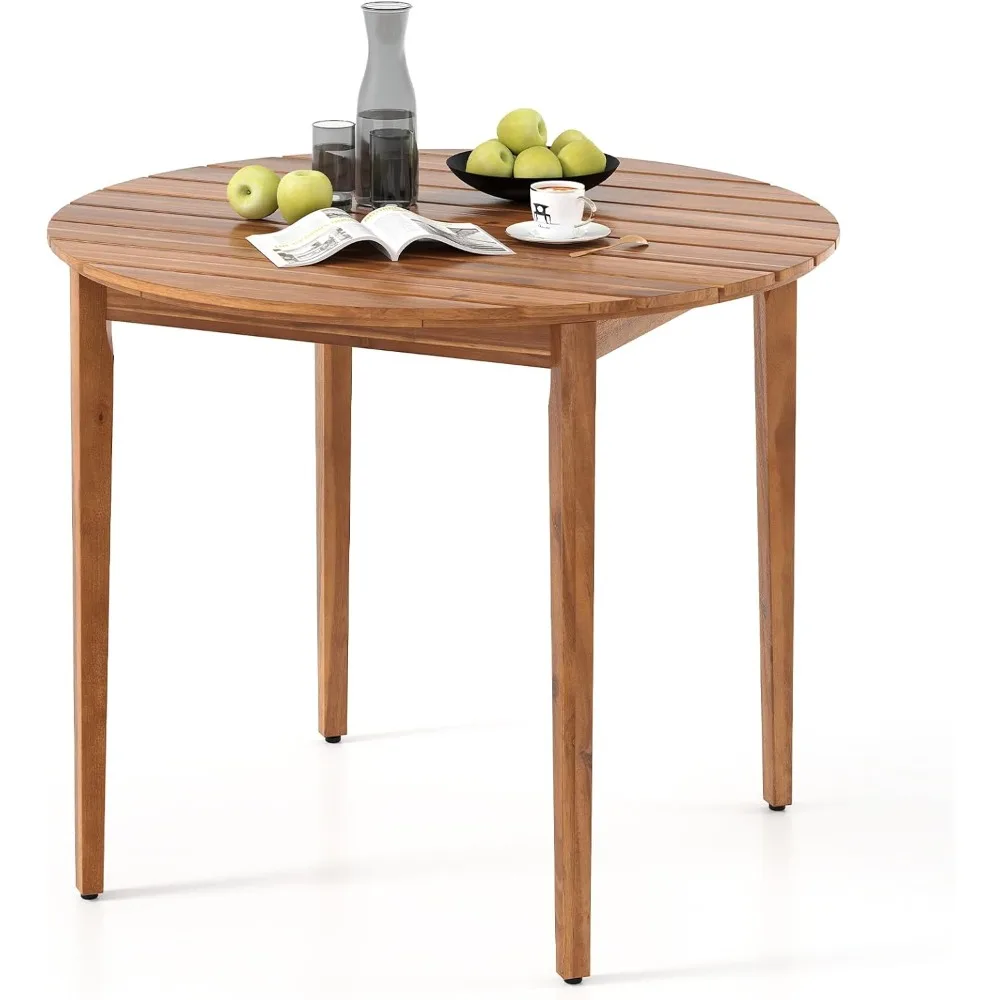 

Круглый уличный обеденный стол на 4 человека, 36-дюймовый патио из дерева акации со решетчатой столешницей, фермерский дом в помещении и на открытом воздухе