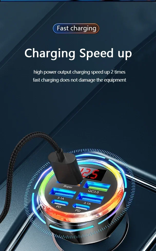 UYUXIO 6-in-1-USB-C-Autoladegerät mit Voltmeter, Multi-Port-Schnellladeadapter mit Spannungsanzeige für iPhone 17 16 Samsung – Detail 2