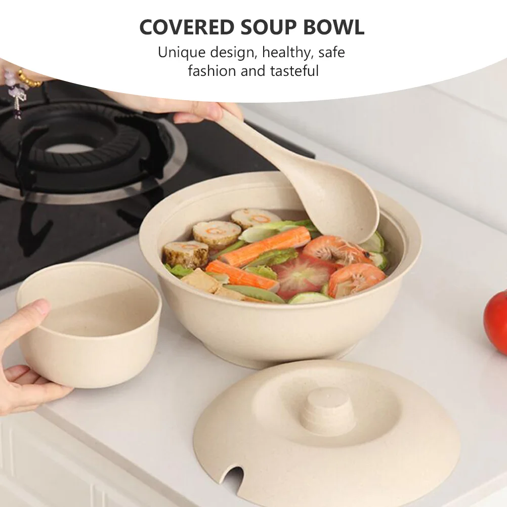 

Set Insulated Soup Spoon Beige PP Covered Bowl Kitchen Bar Utensils Safe Easy Clean Smooth Edge