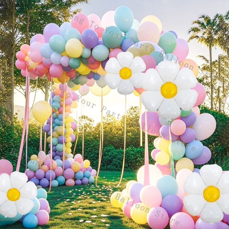 Macaron Rosa Lila Ballon Girlande Bogen Kit Gelb Weiß Gänseblümchen Blume Folie Helium Ball Hochzeit Geburtstag Babyparty Dekorationen