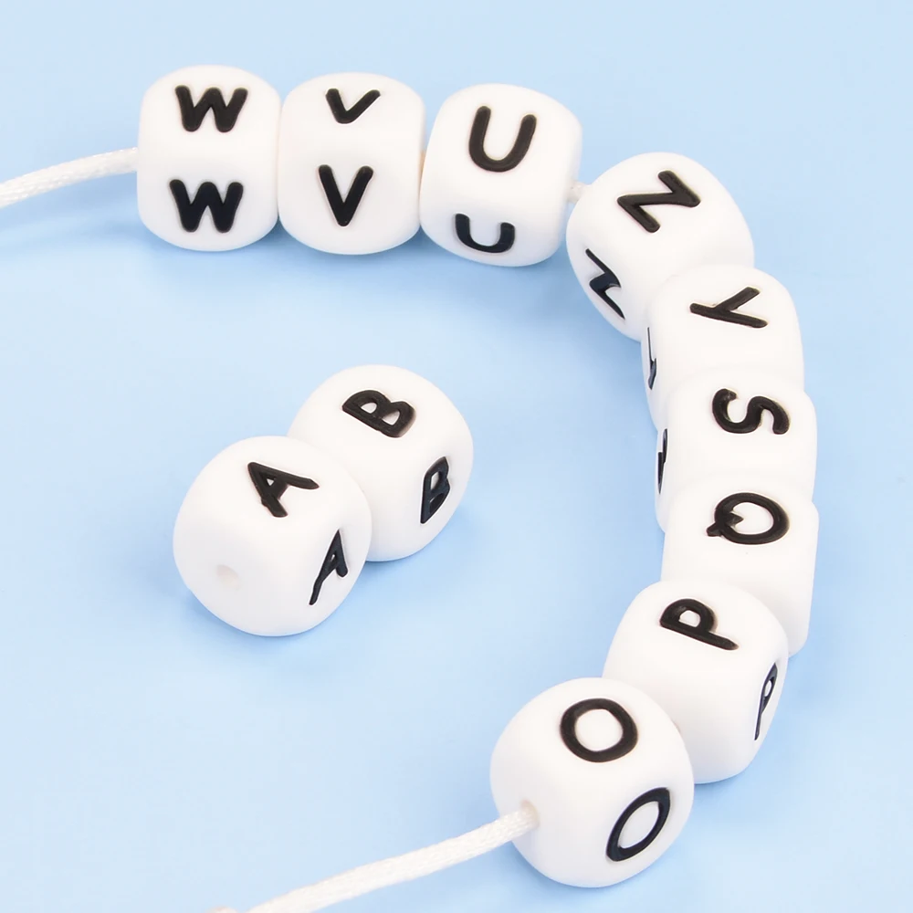 LOFCA 10 Stück 12 mm Silikon-Alphabet-Perlen, BPA-frei, Baby-Zahnen-Alphabet-Perlen, lebensmittelecht, Baby-Zahnen-Perlen, DIY-Armband, Halskette – Detail 13