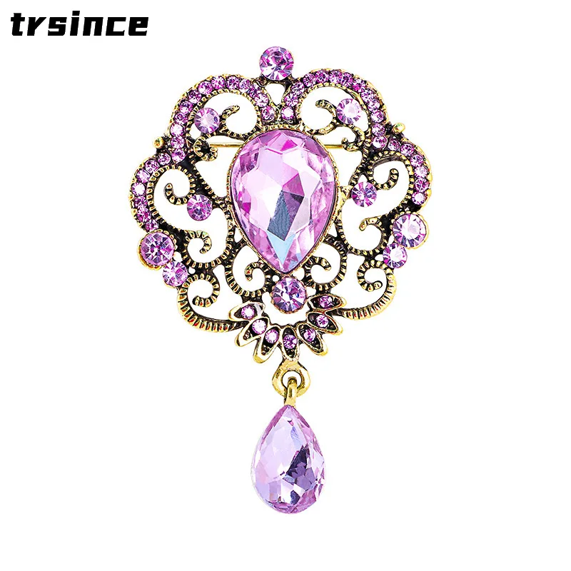 Advanced Texture Baroque Style Retro Rhinestone Crystal Brooch Female Pendant Explosive Crown Corsage