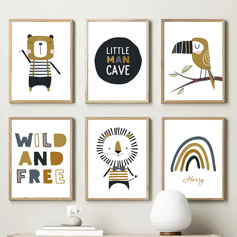 

Cartoon Lion Bear Bigbill Rainbow Quote Nordic Posters And Prints Wall Art Canvas Painting Nursery Wall Pictures Kids Room Decor