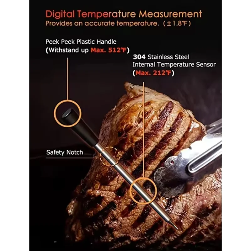 AT51-Meat Thermometer Wireless Meat Thermometer Distance Remote Probe Thermometer With APP