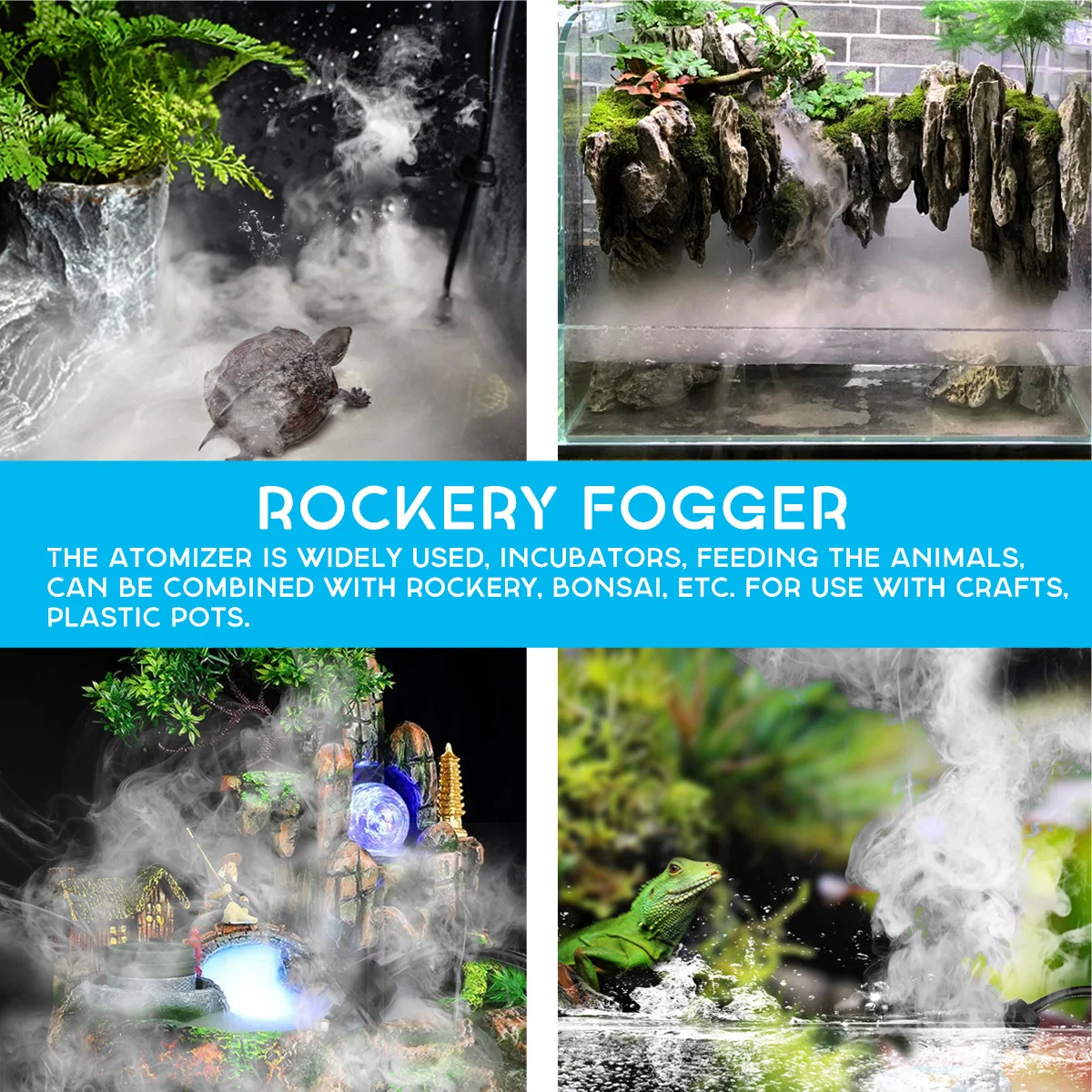 

LED Light Rockery Bonsai Mist Maker Fogger Pond Fogger Air Humidifier Sprayer Us Plug Durable Moisturizing Mist Effect for Home