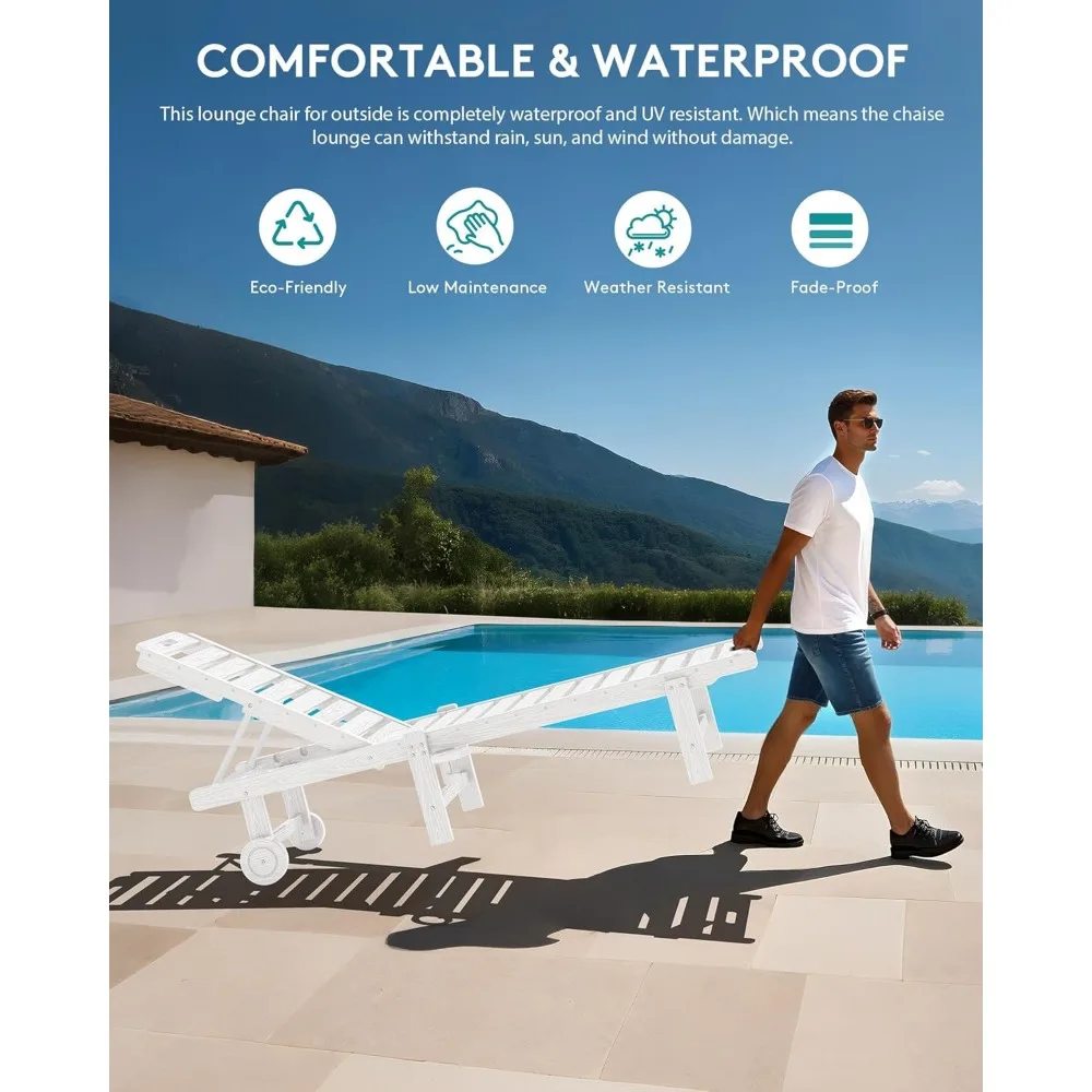 كرسي استرخاء خارجي قابل للتعديل، بطول 78، مسند ظهر بـ 5 أوضاع، مادة HDPE متينة، استرخاء الفناء مع رسوم دوارة #3