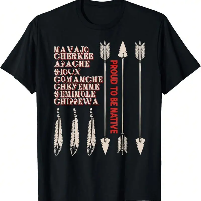 

Proud to be Native American T Shirt, Ethnic Tribe Print, Mens Womens Retro Vintage Style Tee Top,Outdoor Adventure Cultural Wear