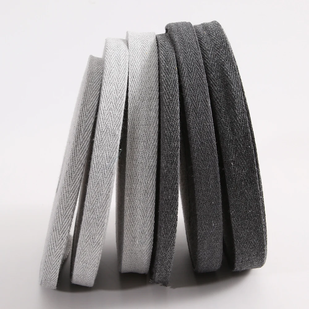 50 Yards 10MM 15MM 20MM Eco-Friendly 100% Cotton Ribbon Hemp Gray European And American Popular Color Garment Sideband