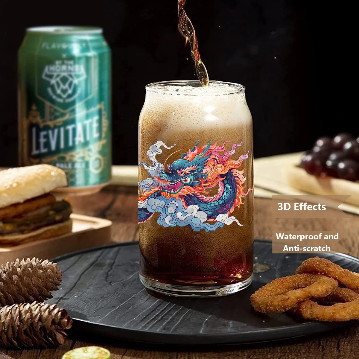 سلسلة تنين النار سهلة التقشير مقاومة للماء شارات ذاتية الصنع ريترو بيوتي ثلاثية الأبعاد نقل ملصق كريستال uvdtf 16oz uv dtf كأس يلتف