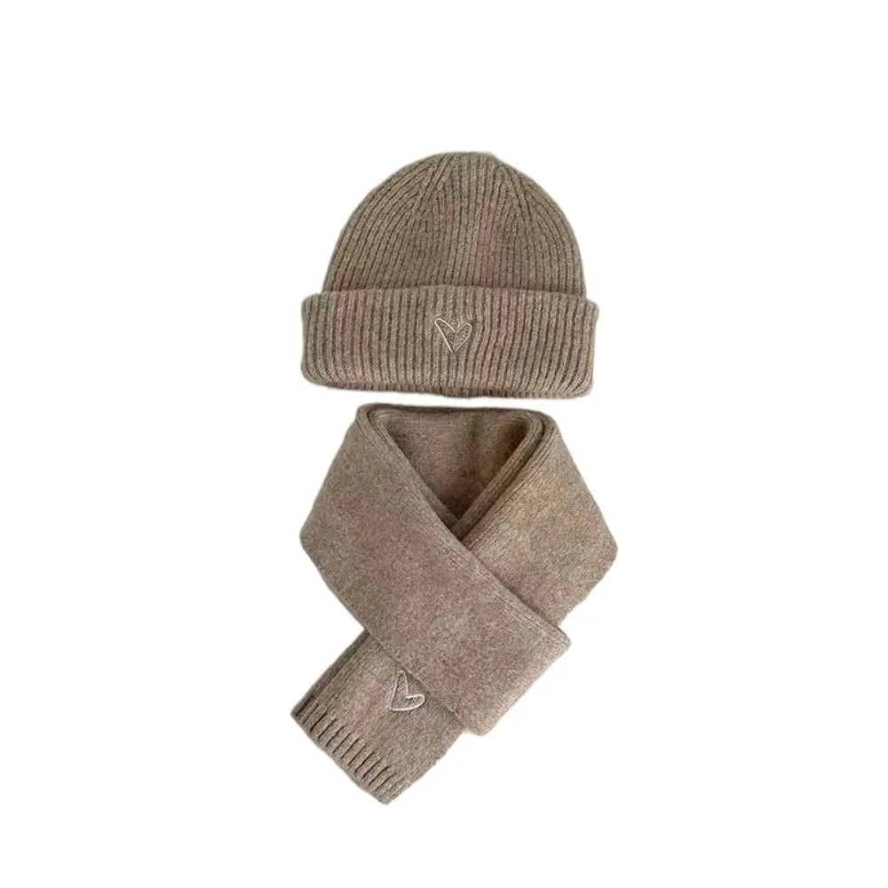 

Вязаная шапка с вышивкой Love Heart, комплект шарфов, утолщенная теплая шапка-бини в корейском стиле, теплая зимняя пуловерная шапка с защитой от холода