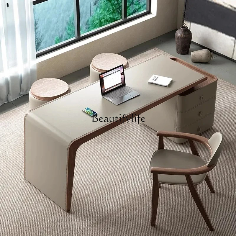 leggero lusso in legno massello sella scrivania in pelle studio minimalista casa di fascia alta luce lusso moderno