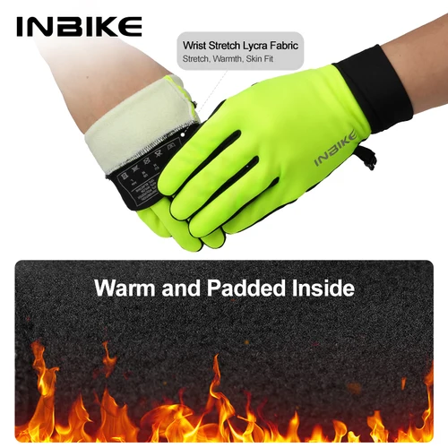Imagen 2 del producto INBIKE-guantes de ciclismo de invierno para hombre y mujer, guantes cálidos de lana para andar en bicicleta, accesorios impermeables para pantalla táctil