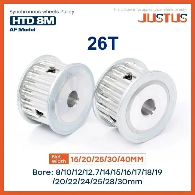 

HTD 8M Synchronous Pulley 26Teech Bore 8-30mm Teeth Pitch 8 mm Slot Width 16/21/27/32/42 mm For 15/20/25/30/40mm 8M Timing Belt