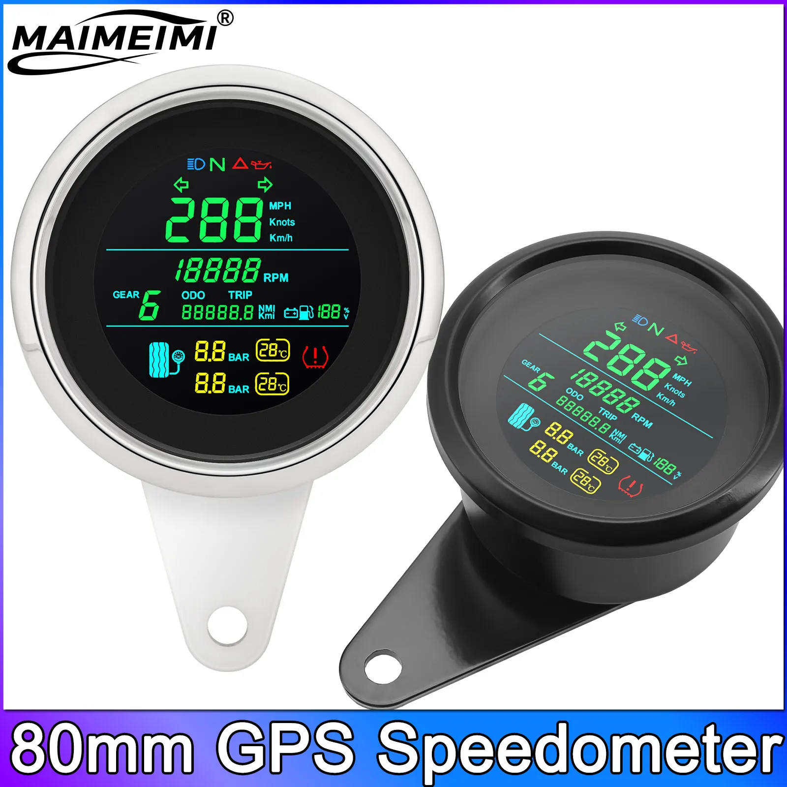 

80mm GPS Speedometer 0-299KM/H MPH Tire Pressure Fuel Level Gauge Motorbike with 0-12000RPM Tachometer Gear N-6 for Yamaha FZ16
