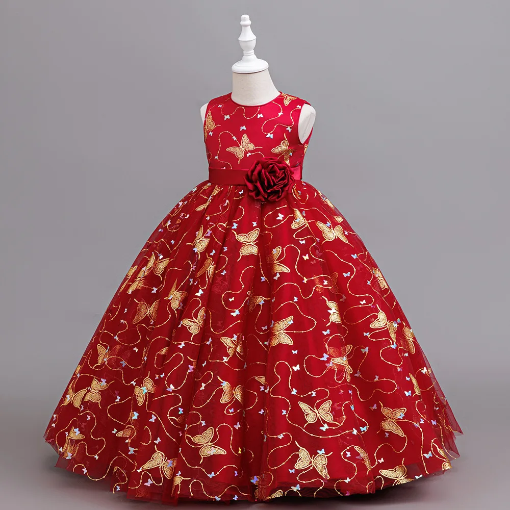 

Новое рождественское длинное платье для девочек, бальное платье с бабочками, вечерние платья для девочек, детская одежда от 4 до 12 лет