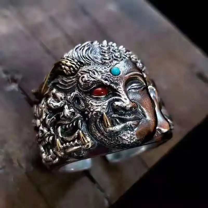Buddha Devil Ring Men's Retro Domineering Half Personality Fashion Punk Ring EDC Tools