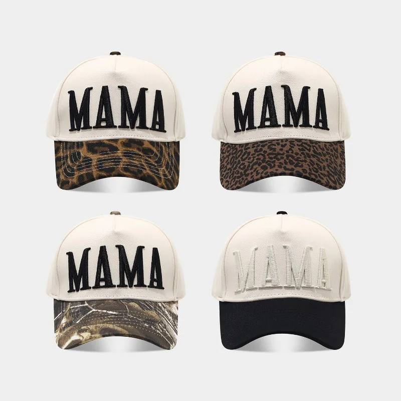 New Fashion MAMA 3d Embroidery Stitching Leopard Leaf Baseball Cap Outdoor Casual Sunshade Adjustable Sports Hat for Women