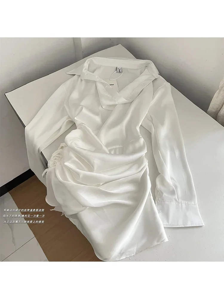 女性用の長袖のショートイブニングドレス,ミニドレス,白,Aライン,ラグジュアリー,原宿,パーティー,クラブ,ワンピース,ヴィンテージ,y2k服,2000s