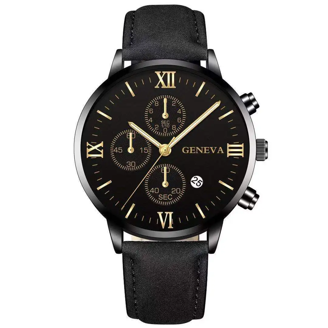 Fashion Geneva Men Date Alloy Case Synthetic Leather Analog Quartz Sport Watch Male Clock Top Brand Luxury Relogio Masculino