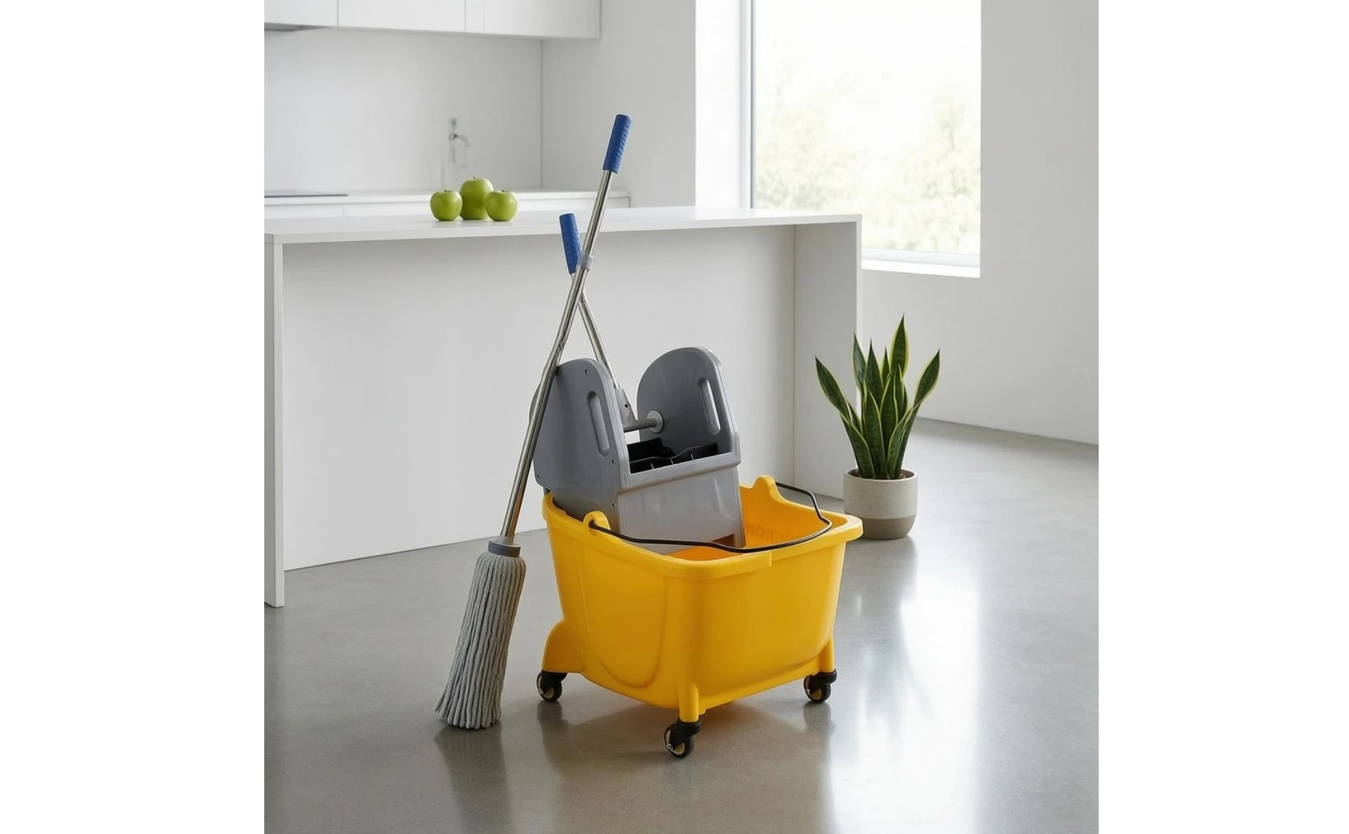 Wringer Trolley Wheeled Pail Cart Cleaning Tool Push Handle for Rinsing