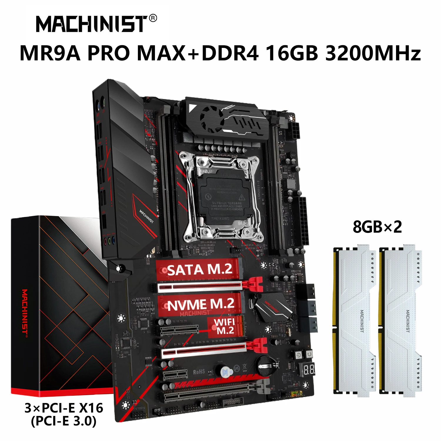 

MACHINIST X99 Motherboard Combo Kit LGA 2011-3 Support Xeon E5 2667 70 80 90 V3/V4 CPU DDR4 16GB=2*8 RAM 3200MHz Memory NVME M.2