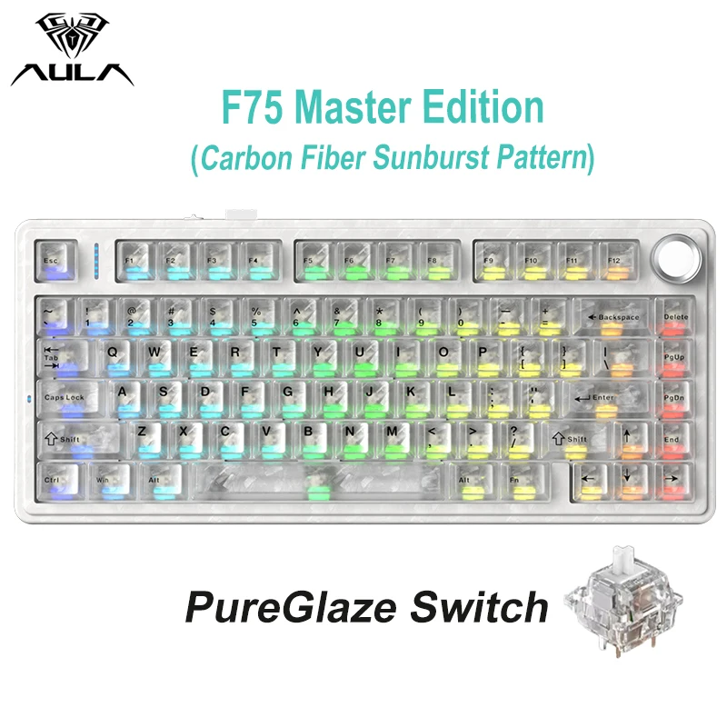 AULA F75 Master Mechanisch Toetsenbord 75% PBT Keycaps Tri-Mode Dual 8K Hoge Respons Tovenaar Carbon Fiber Behuizing Gaming Toetsenbord