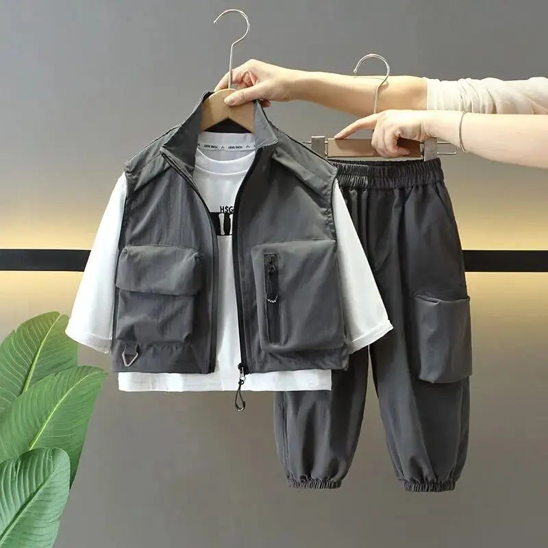 

Children's autumn outfit set fashionable new style boys' casual vest T-shirt+pants 3-piece set