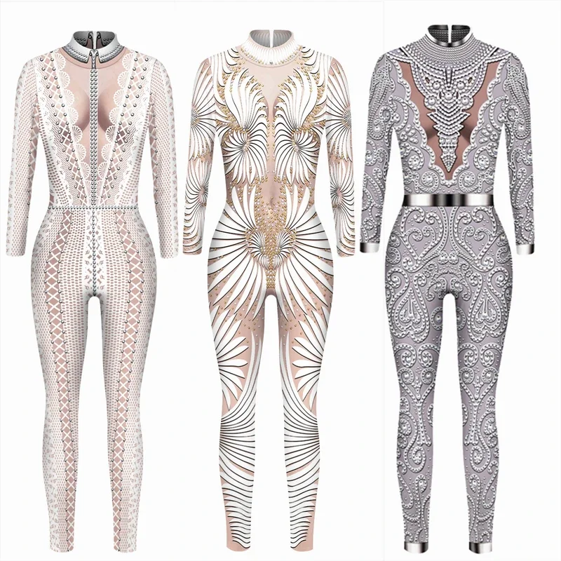 Zentai Frauen sexy schlanke Overall Cosplay Kostüm Halloween Party 3D-Druck Catsuit Bodysuit ausgefallene Kleidung