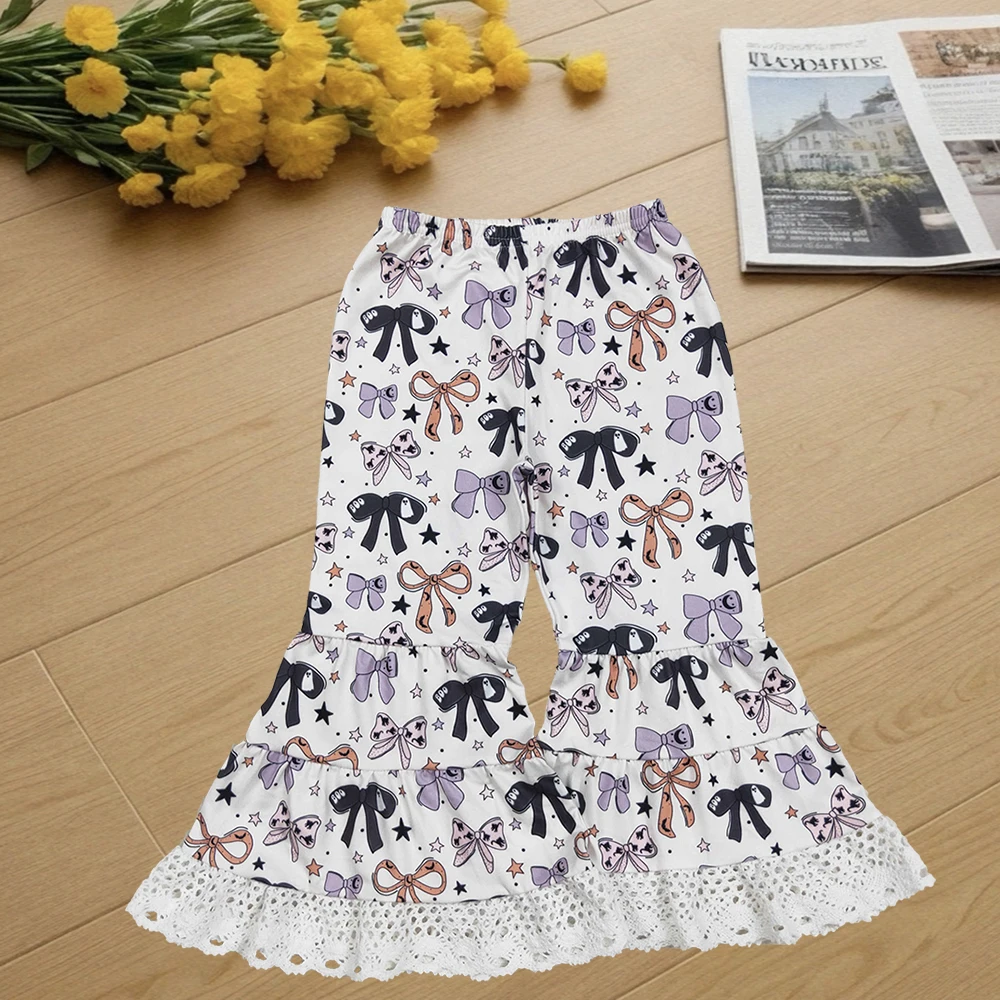 

9.22 Wholesale Hot Sale Western Boutique children clothing Outfits Baby Girls Colorful Bows Stars Plaid Bell Bottom Pants