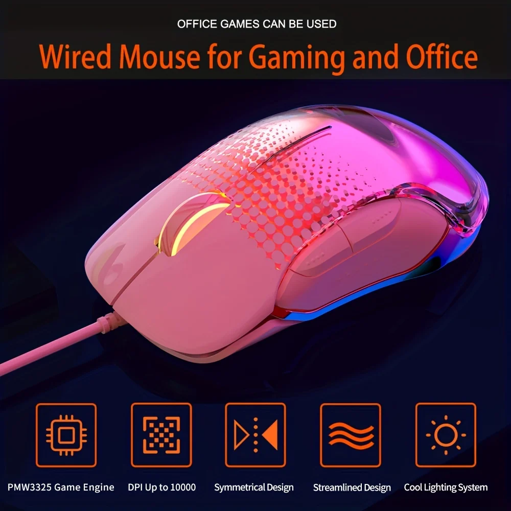 AJAZZ RGB Transparent Mouse: Transparent back panel, RGB customizable lighting effects, PMW3325 chip, ergonomic
