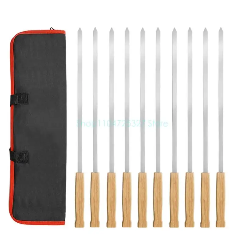 

8Pcs 17inch Stainless Steels Wide Flat Skewers Long Kabob Skewers with Handle BBQ Barbecue Skewers Enduring