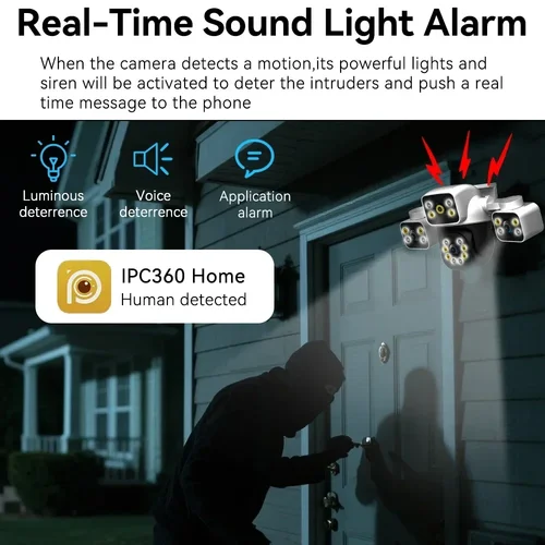Imagen 2 del producto PEGATAH 6K 12MP cámara WiFi para exteriores tres pantallas tres lentes 10X Zoom PTZ seguimiento automático alarma Visual audible cámara de seguridad