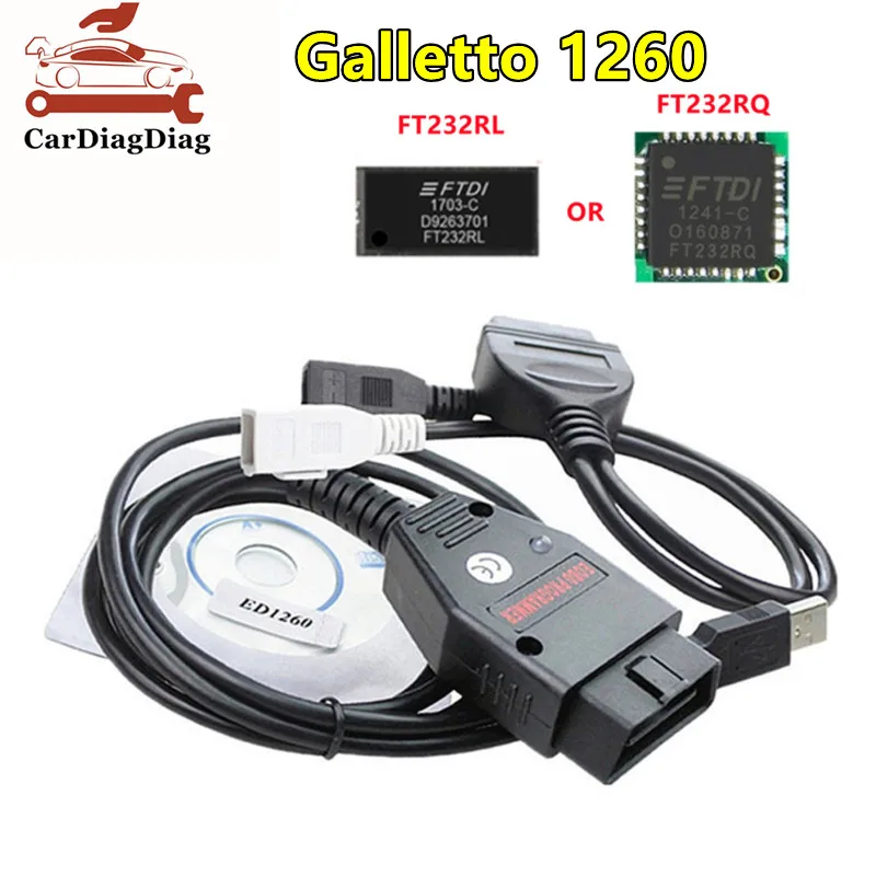 Galletto 1260 ECU Flasher OBD2 Cable EOBD Galletto 1260 FTDI FT232RQ RL ECU Chip Tuning Tool Read&Write Car ECU For Vag Series