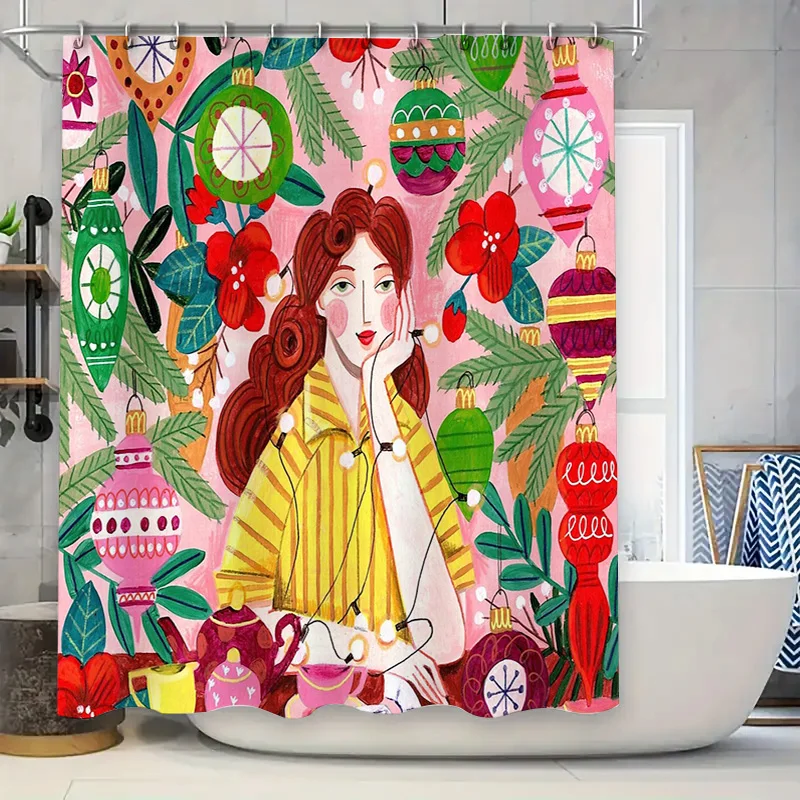 

Botanical Shower Curtain Floral Patterned Bathroom Decor Vintage Style Washable Fabric Liner Tropical Leaves Home Textile