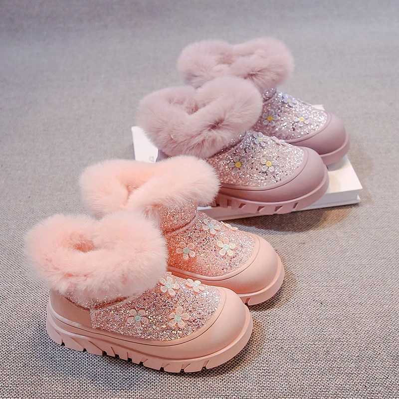 

Новые зимние детские ботинки 2025 года, утепленная хлопковая обувь для детей, теплые и утолщенные детские зимние ботинки для девочек