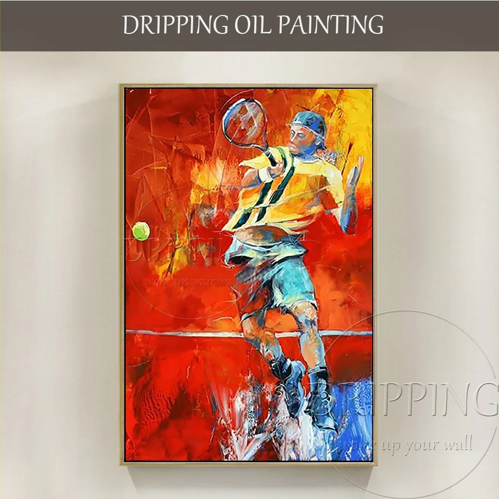 

Excellent Painter Hand-painted Abstract Man Playing Tennis Acrylic Painting on Canvas Modern Wall Art Play Tennis Oil Painting