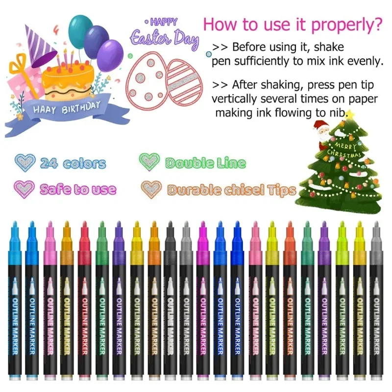 8/12/24 farben Doppel-Line Kontur Stift Schnell Trocknend Für Zeichnung Kreative DIY Weihnachten Malerei Student der Notebook kunst Liefert
