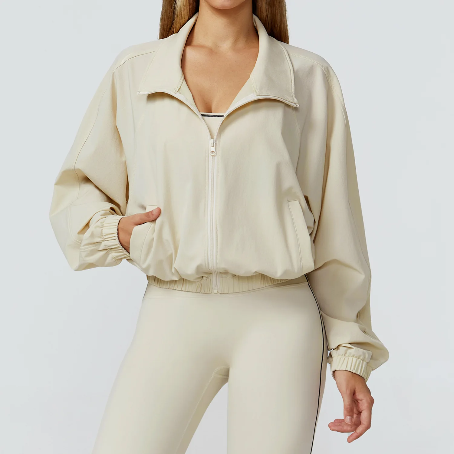 New Quick Drying Stand Up Collar Sports Jacket Women's Zipper Top Windproof Outdoor Running Fitness Long Sleeved Yoga Jacket