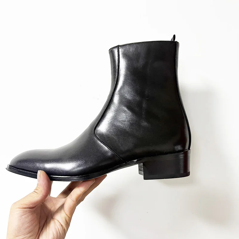 New European and American men's genuine leather black side