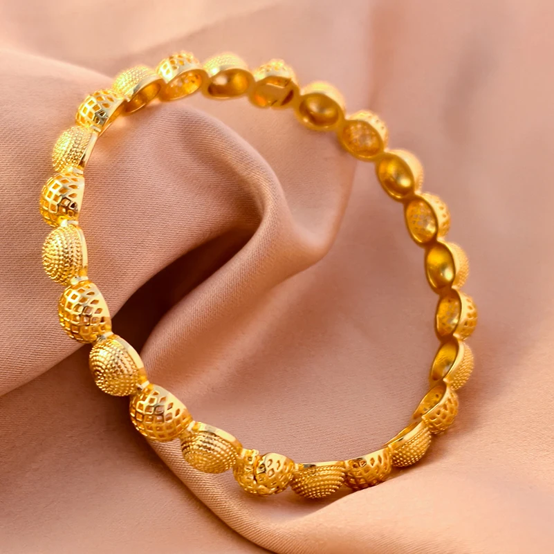 

Dubai African Gold Color Bangle For Women Fashion 24K Flower Ethiopian Wedding Arab Bride Bracelets Gifts