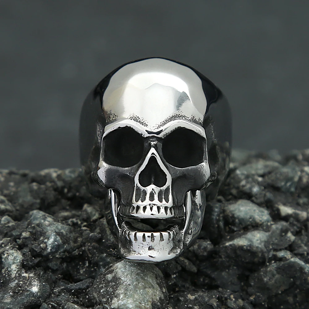 Newest Design Punk Stainless Steel Skull Ring For Men Boys Chin Can Be Moved Personality Rings Fashion Jewelry Gift Wholesale